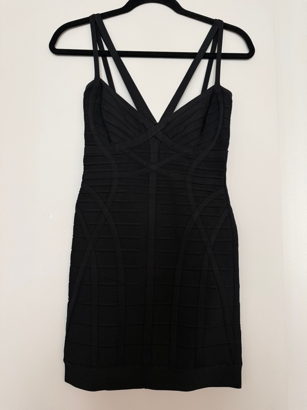 Herve Leger Black Double-Strap Bandage Mini Dress Size Small